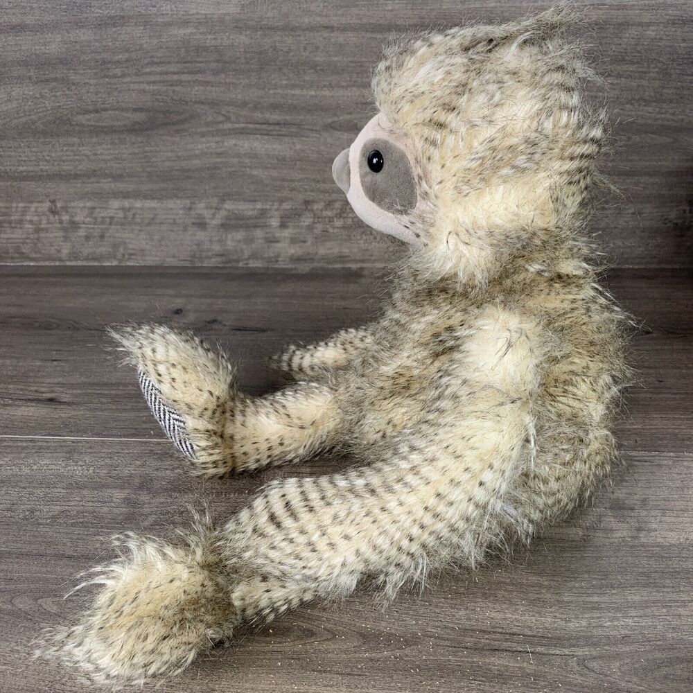 Sloth Plush Stuffed Animal Toy Fuzzy Hairy Brown Beige Patterned Paws Marshalls - Picture 4 of 11